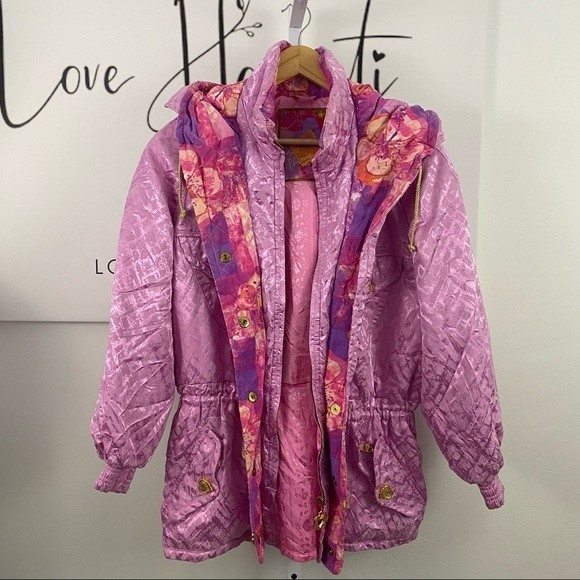 * Vintage Pink Jacket Miss Phenis Ski Full Zip with Gold Heart Retro 80s 90s - Picture 9 of 16